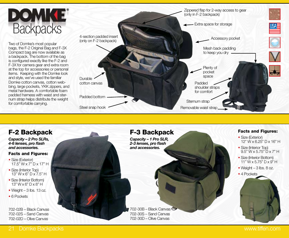 Backpacks, F-3 backpack, F-2 backpack | Tiffen Domke User Manual | Page 11 / 24