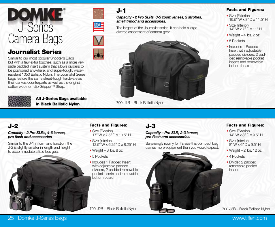 J-series, Camera bags, Journalist series | Tiffen Domke User Manual | Page 13 / 24
