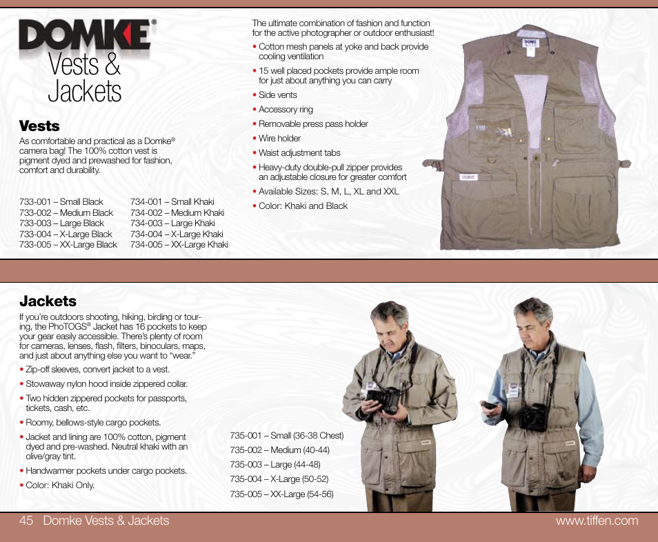 Vests & jackets, Vests, Jackets | Tiffen Domke User Manual | Page 23 / 24