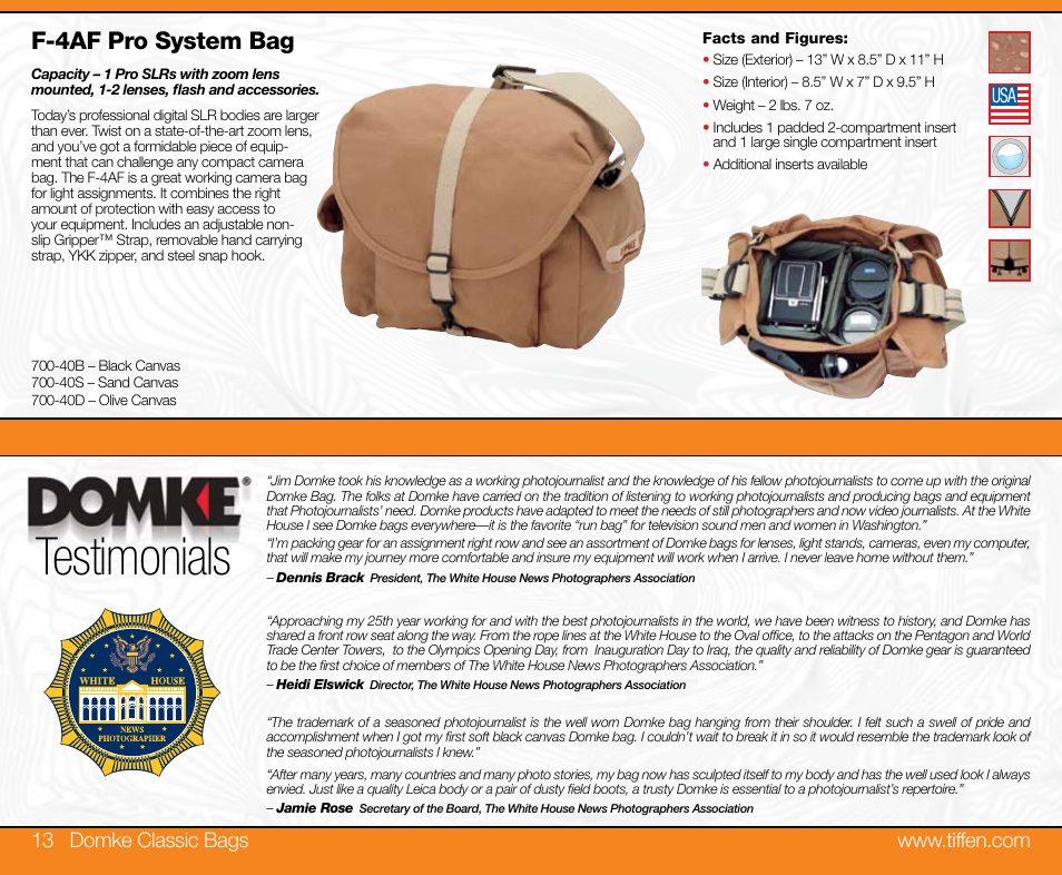 Testimonials, F-4af pro system bag | Tiffen Domke User Manual | Page 7 / 24