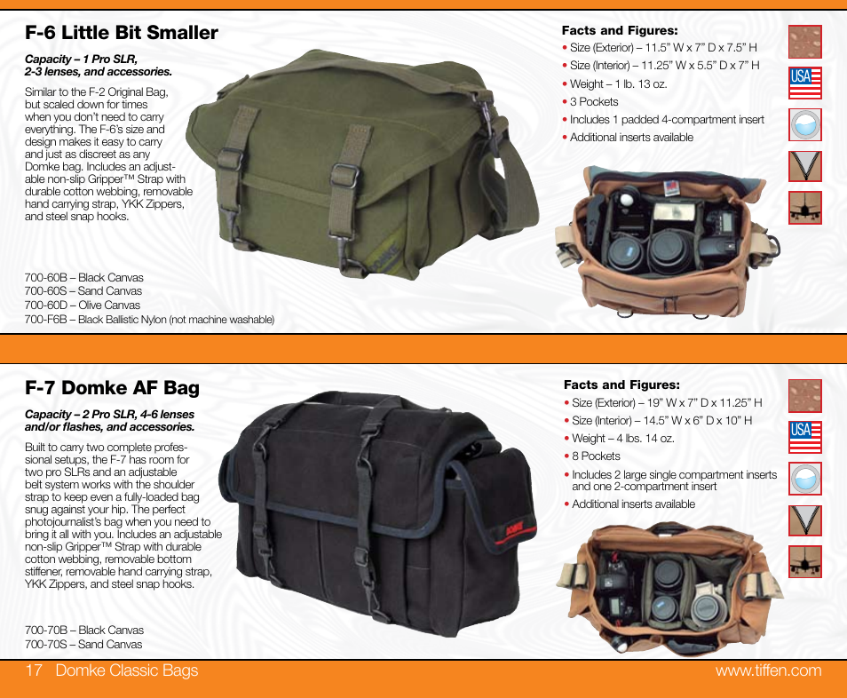 F-6 little bit smaller, F-7 domke af bag | Tiffen Domke User Manual | Page 9 / 24
