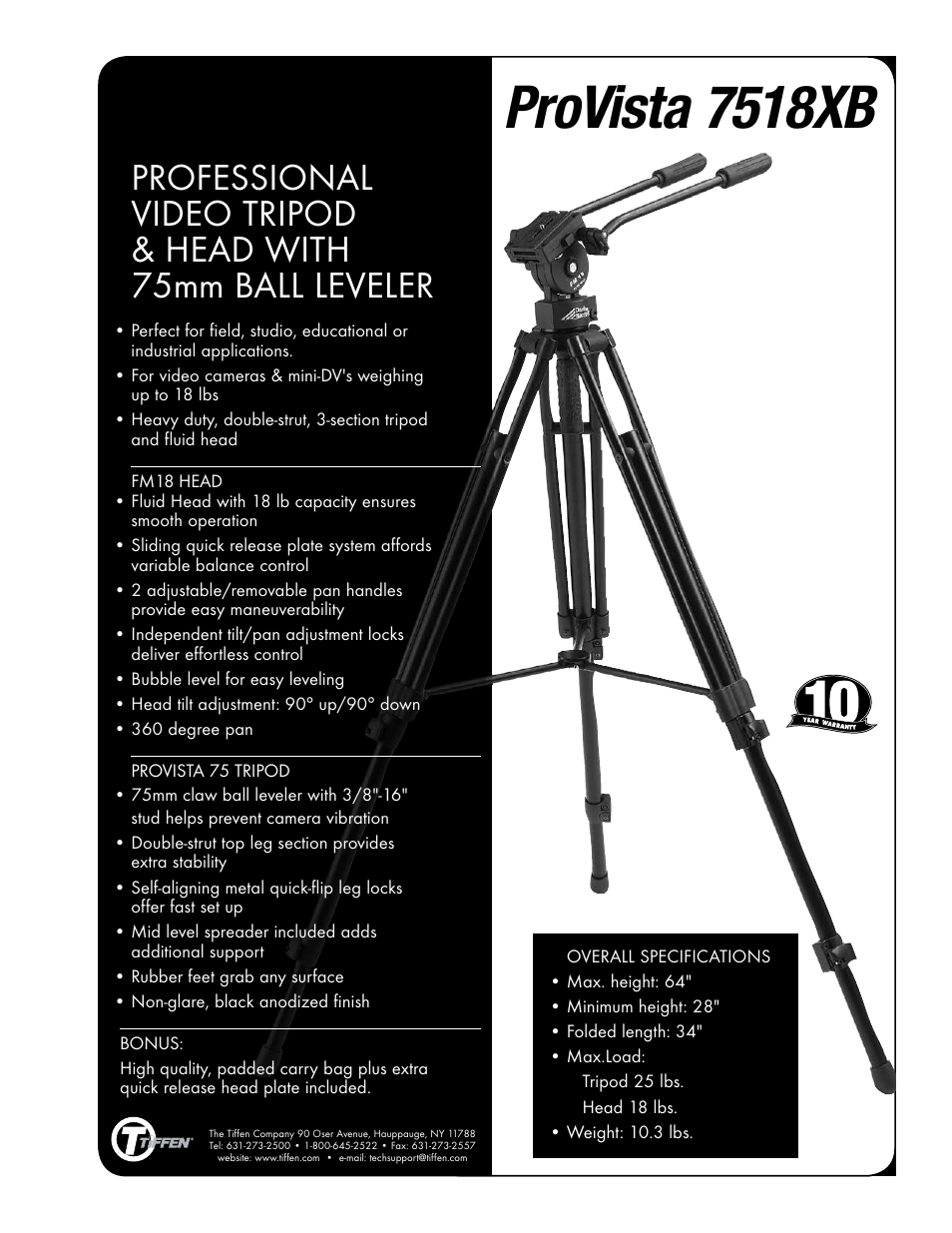 Tiffen ProVista 7518XB User Manual | 1 page
