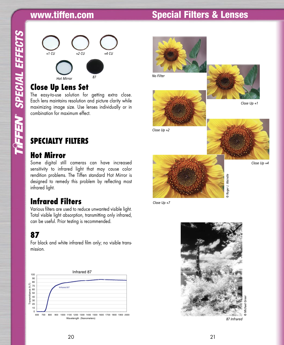 Spe cial effe cts, Special filters & lenses, Close up lens set | Specialty filters hot mirror, Infrared filters | Tiffen Digital Photo Video User Manual | Page 11 / 24