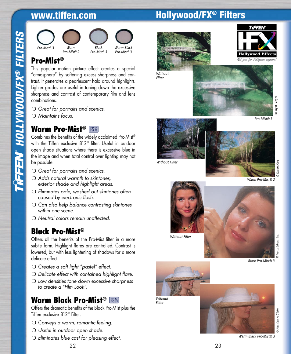 Holl ywood/ fx, Fil ters, Hollywood/fx | Filters, Pro-mist, Warm pro-mist, Black pro-mist, Warm black pro-mist | Tiffen Digital Photo Video User Manual | Page 12 / 24