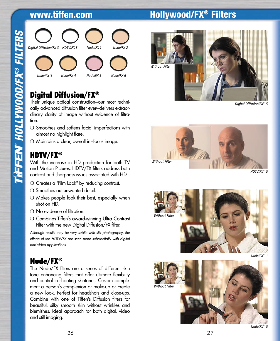 Holl ywood/ fx, Fil ters, Hollywood/fx | Filters, Digital diffusion/fx, Hdtv/fx, Nude/fx | Tiffen Digital Photo Video User Manual | Page 14 / 24