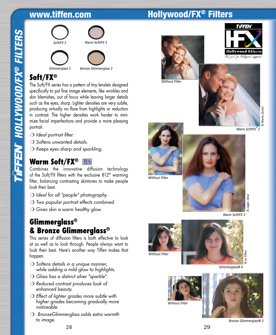 Holl ywood/ fx, Fil ters, Hollywood/fx | Filters, Soft/fx, Warm soft/fx, Glimmerglass, Bronze glimmerglass | Tiffen Digital Photo Video User Manual | Page 15 / 24