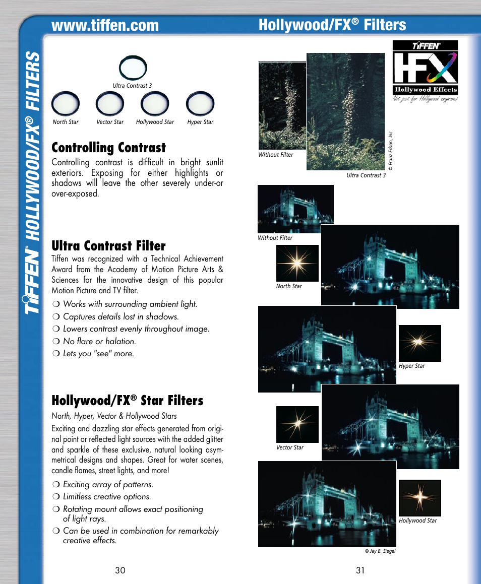 Holl ywood/ fx, Fil ters, Hollywood/fx | Filters, Controlling contrast, Ultra contrast filter, Star filters | Tiffen Digital Photo Video User Manual | Page 16 / 24