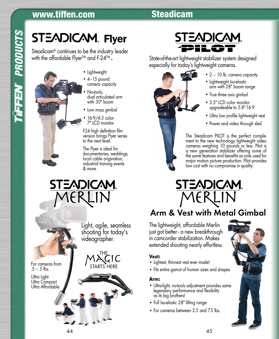 Flyer, Produ cts, Steadicam | Arm & vest with metal gimbal | Tiffen Digital Photo Video User Manual | Page 23 / 24