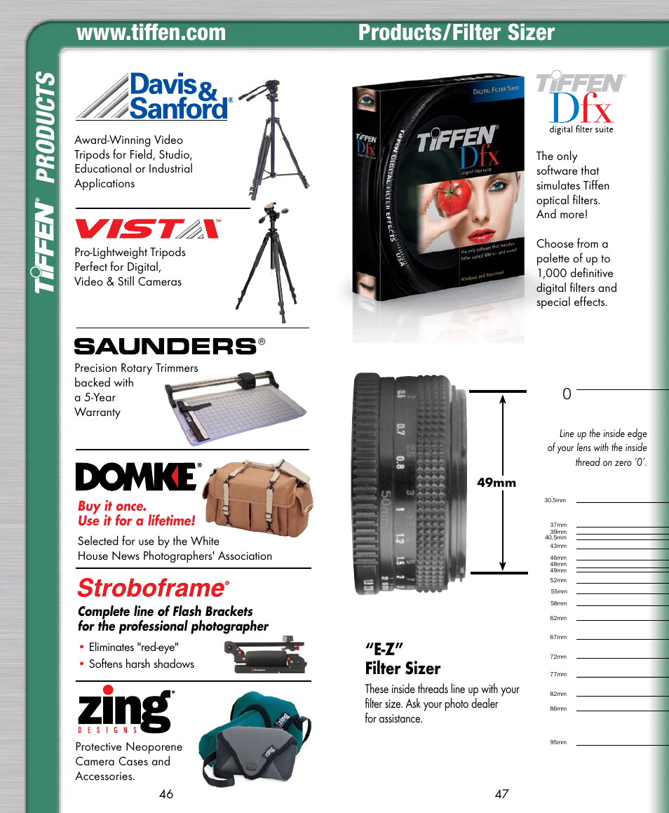 Produ cts, Products/filter sizer, E-z” filter sizer | Tiffen Digital Photo Video User Manual | Page 24 / 24
