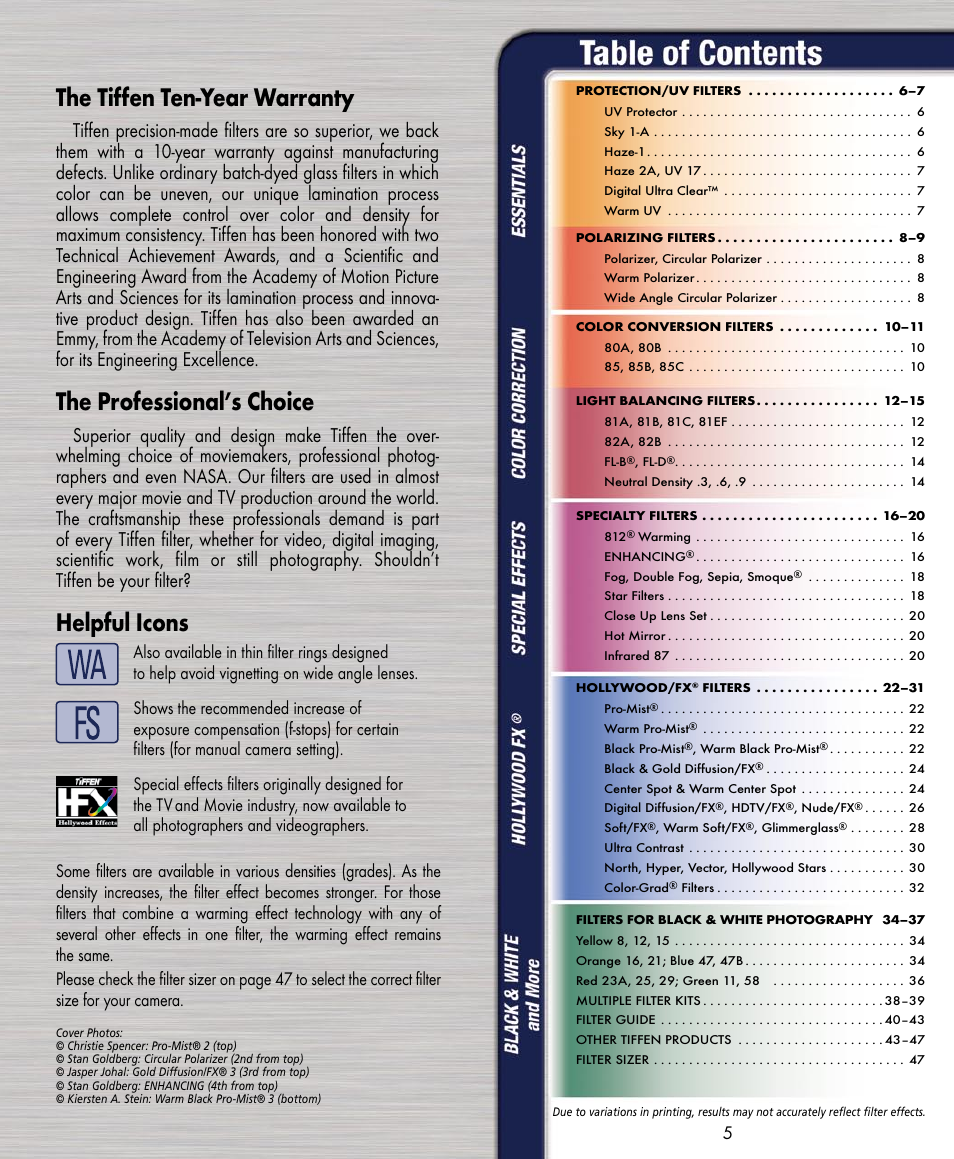 The tiffen ten-year warranty, The professional’s choice, Helpful icons | Tiffen Digital Photo Video User Manual | Page 3 / 24