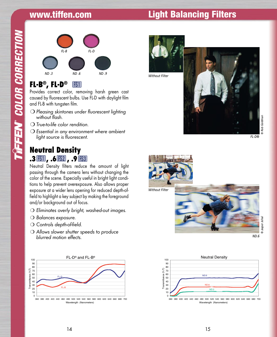 Color corre ction, Light balancing filters, Fl-b | Fl-d, Neutral density, Eliminates overly bright, washed-out images, Balances exposure, Controls depth-of-field | Tiffen Digital Photo Video User Manual | Page 8 / 24