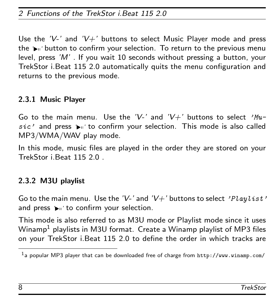 Music player, M3u playlist | TrekStor 115 User Manual | Page 14 / 34