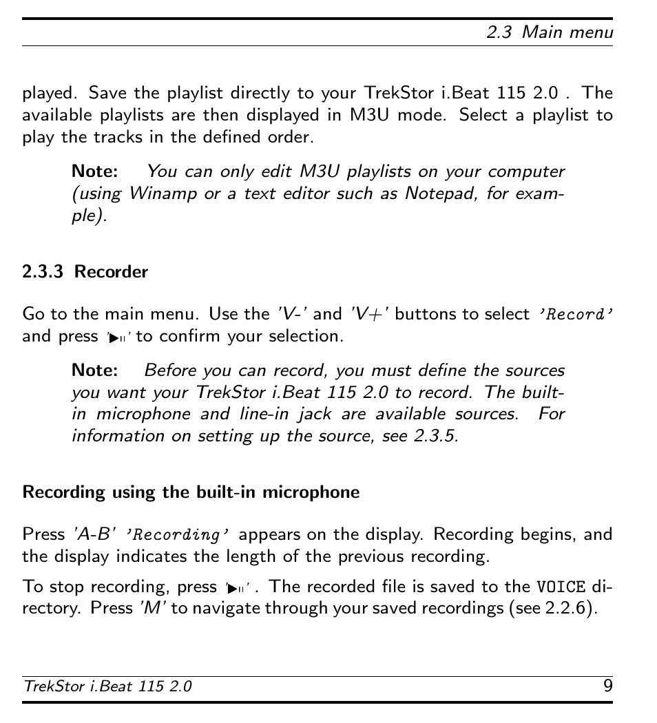 Recorder, Recording using the built-in microphone | TrekStor 115 User Manual | Page 15 / 34