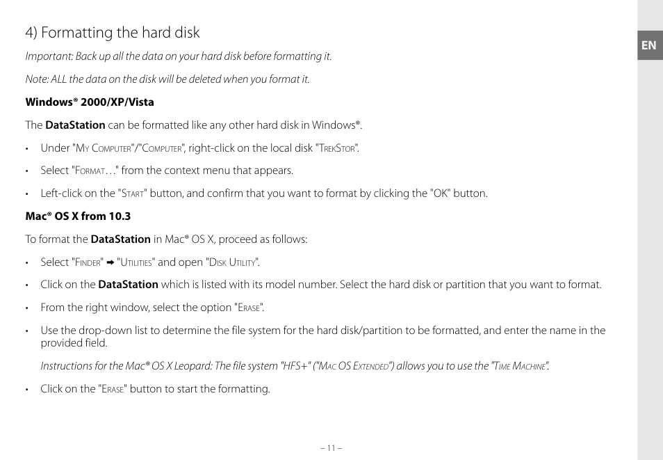 4) formatting the hard disk | TrekStor DataStation maxi g.u User Manual | Page 11 / 65