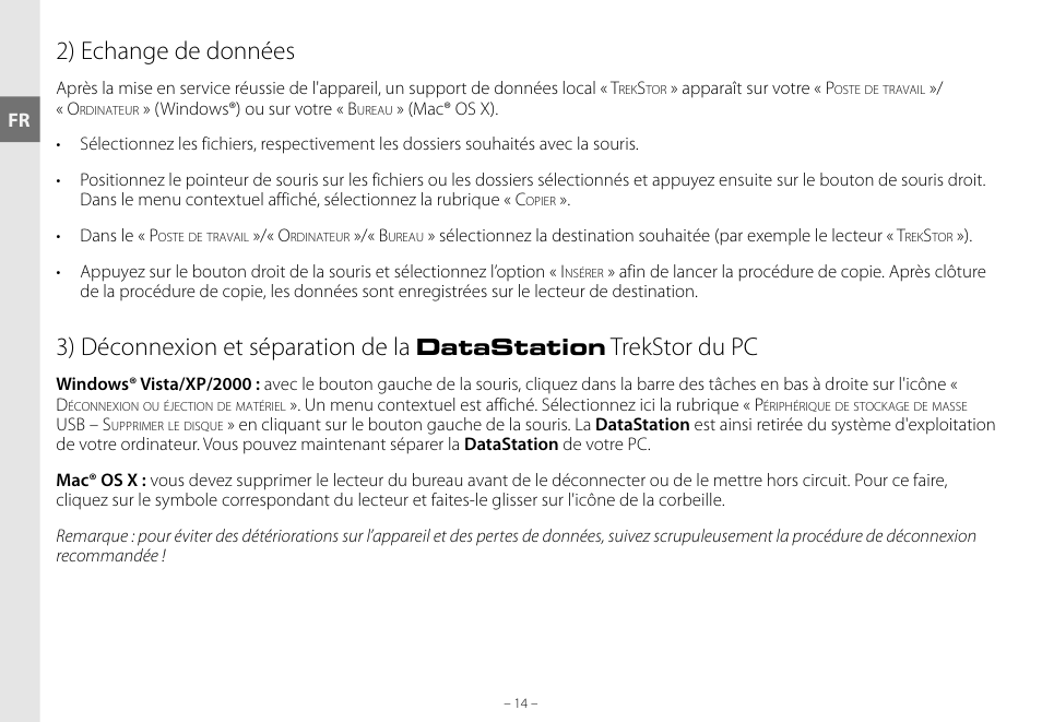 2) echange de données, 3) déconnexion et séparation de la, Trekstor du pc | Datastation | TrekStor DataStation maxi g.u User Manual | Page 14 / 65