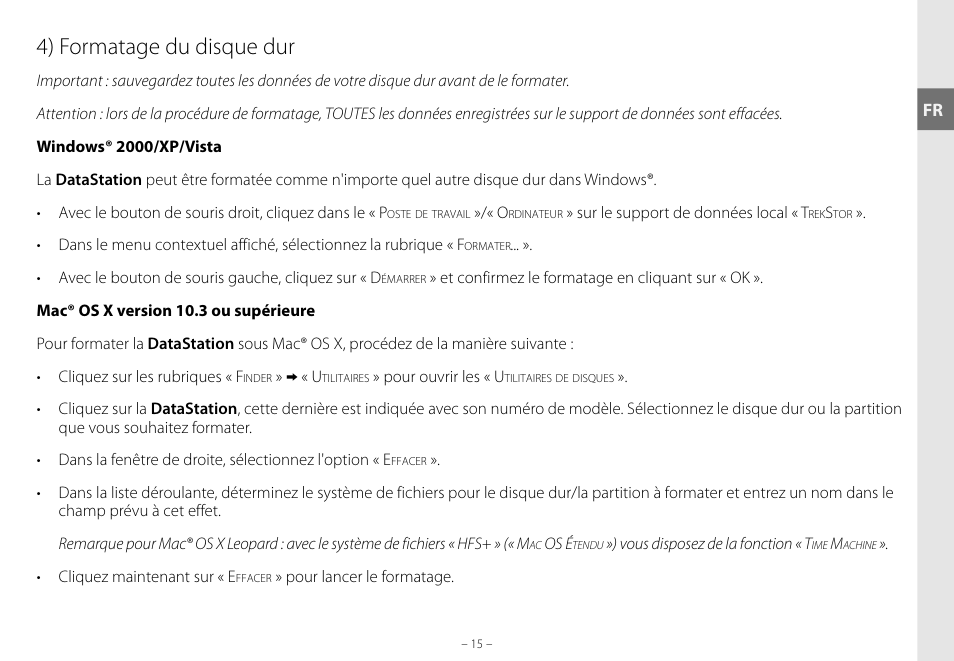 4) formatage du disque dur | TrekStor DataStation maxi g.u User Manual | Page 15 / 65