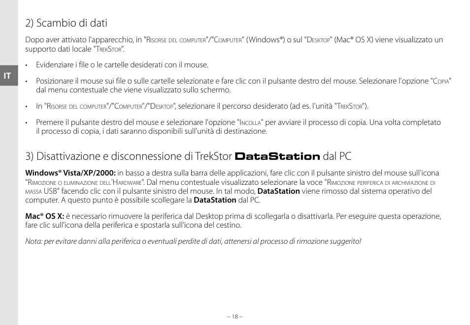 2) scambio di dati, 3) disattivazione e disconnessione di trekstor, Dal pc | Datastation | TrekStor DataStation maxi g.u User Manual | Page 18 / 65