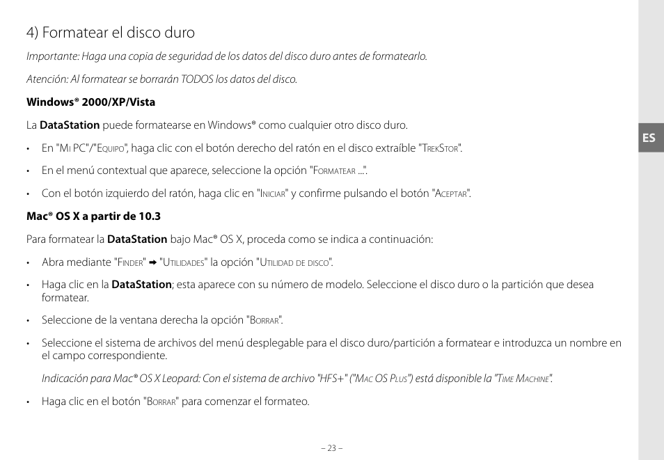 4) formatear el disco duro | TrekStor DataStation maxi g.u User Manual | Page 23 / 65