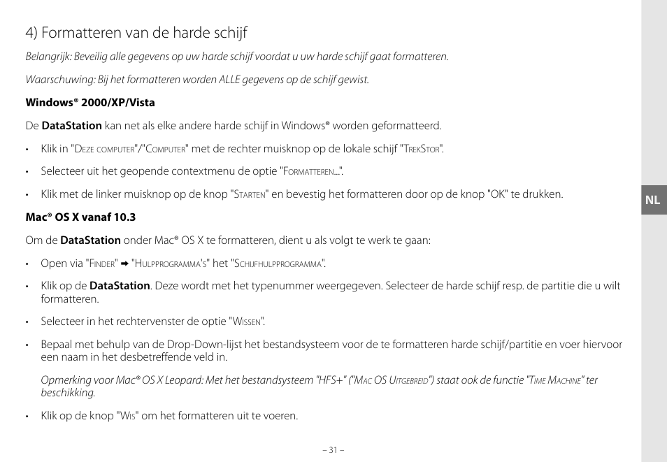 4) formatteren van de harde schijf | TrekStor DataStation maxi g.u User Manual | Page 31 / 65