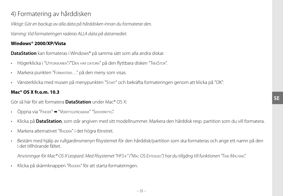 4) formatering av hårddisken | TrekStor DataStation maxi g.u User Manual | Page 35 / 65