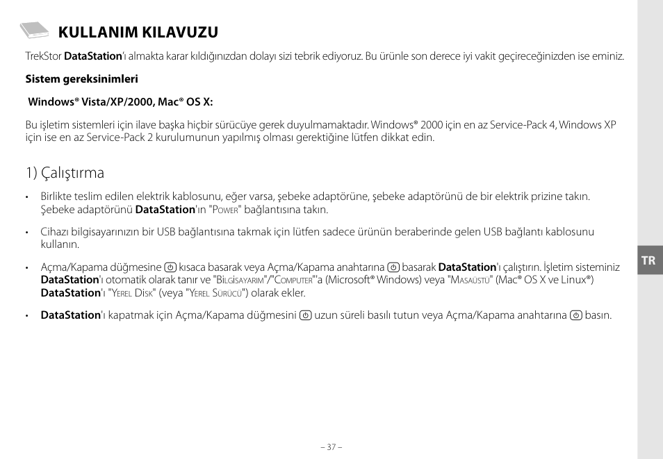 Kullanim kilavuzu, 1) çalıştırma | TrekStor DataStation maxi g.u User Manual | Page 37 / 65