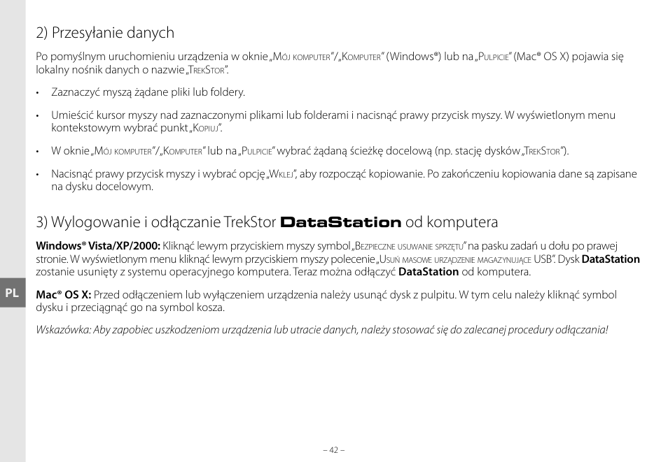 2) przesyłanie danych, 3) wylogowanie i odłączanie trekstor, Od komputera | Datastation | TrekStor DataStation maxi g.u User Manual | Page 42 / 65