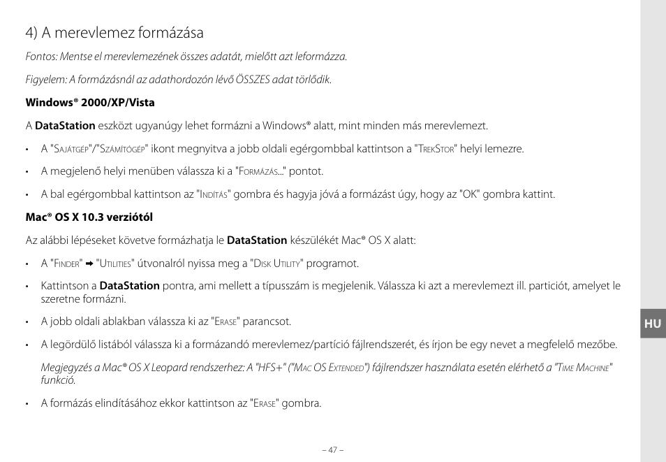 4) a merevlemez formázása | TrekStor DataStation maxi g.u User Manual | Page 47 / 65