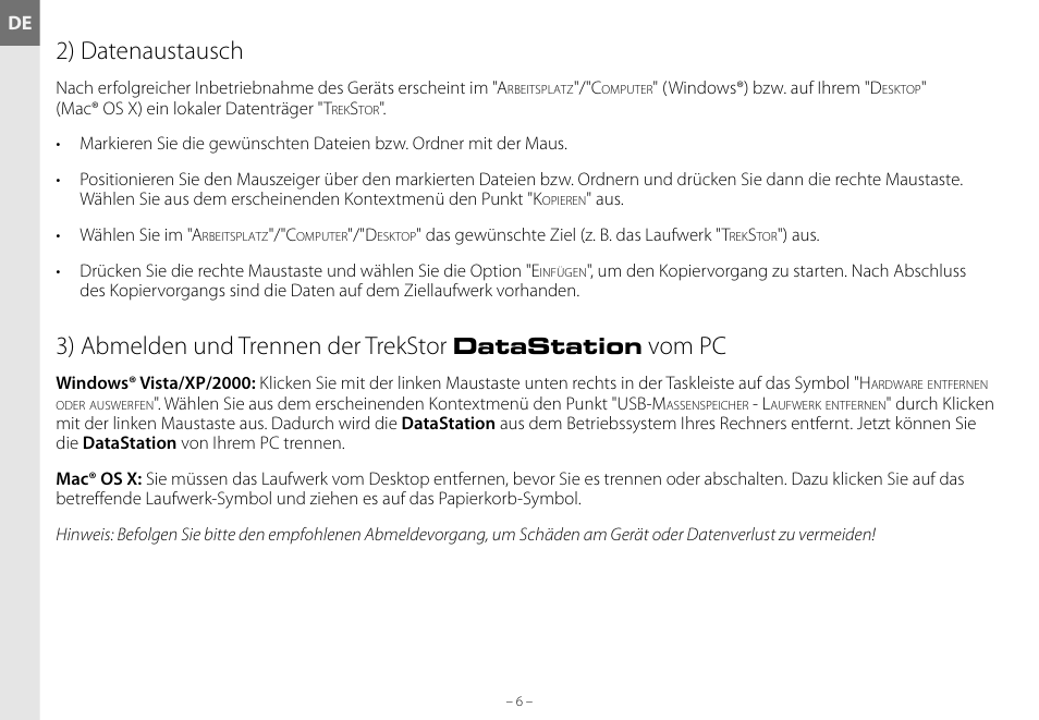 2) datenaustausch, 3) abmelden und trennen der trekstor, Vom pc | Datastation | TrekStor DataStation maxi g.u User Manual | Page 6 / 65