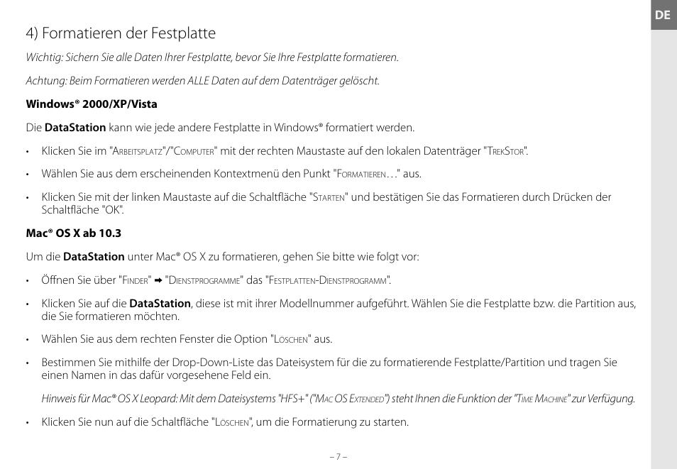 4) formatieren der festplatte | TrekStor DataStation maxi g.u User Manual | Page 7 / 65