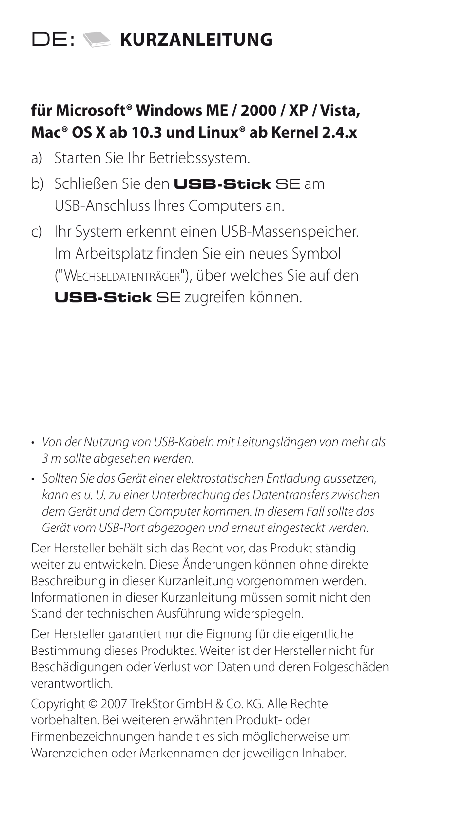 De: kurzanleitung | TrekStor USB-Stick SE User Manual | Page 2 / 14