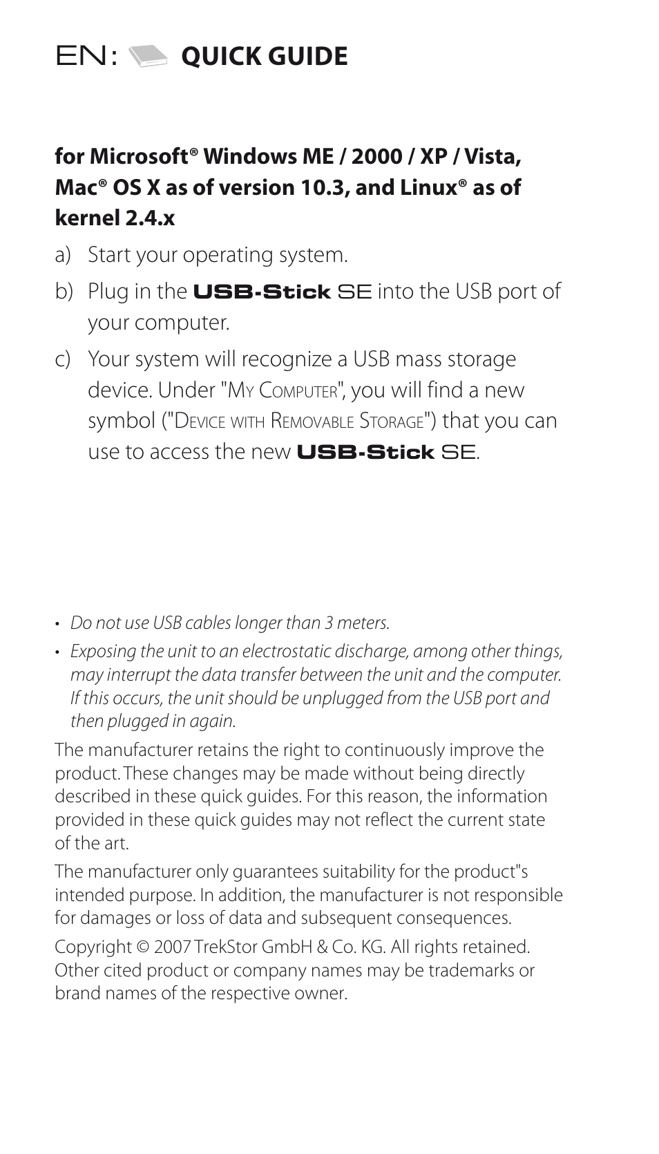 En: quick guide | TrekStor USB-Stick SE User Manual | Page 3 / 14