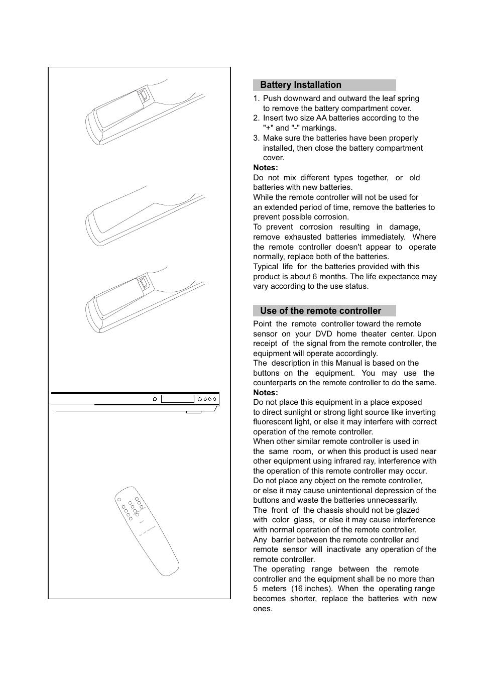 Use of the remote controller battery installation, The operation of this remote controller may occur, Do not place any object on the remote controller | Tangent Audio DVR-500 User Manual | Page 12 / 40
