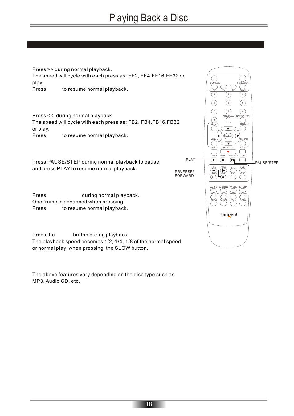 Playing back a disc | Tangent Audio DVR-500 User Manual | Page 20 / 40