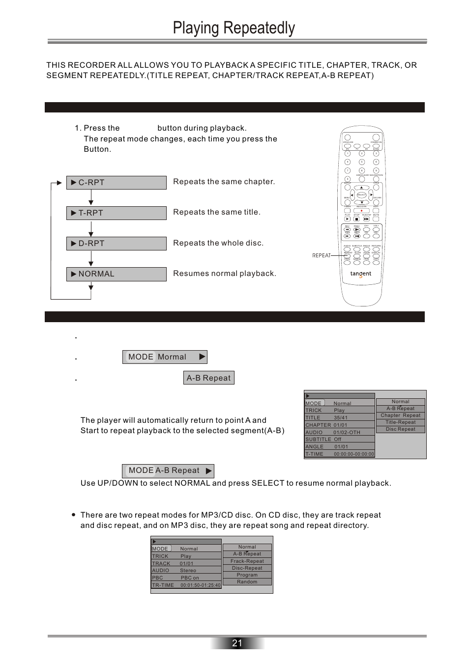 Playing repeatedly | Tangent Audio DVR-500 User Manual | Page 23 / 40