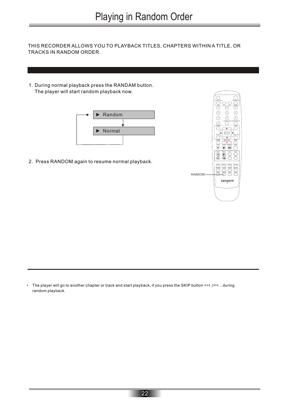 Playing in random order, Random normal | Tangent Audio DVR-500 User Manual | Page 24 / 40