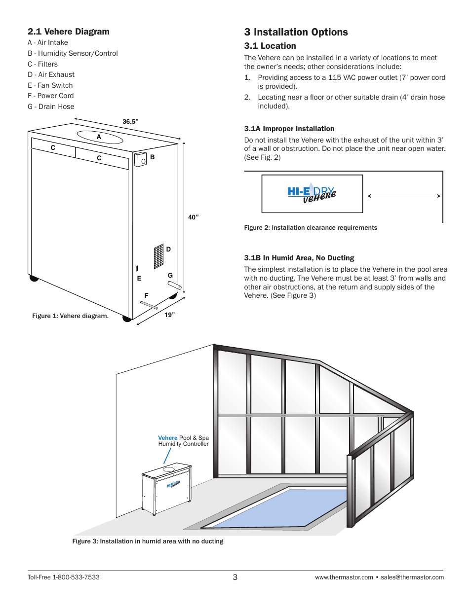 3 installation options, 1 vehere diagram, 1 location | Therma-Stor Products Group HI-E Dry Vehere User Manual | Page 3 / 11