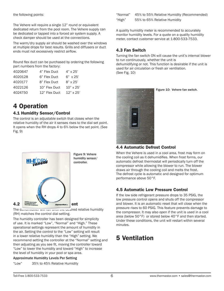 4 operation, 5 ventilation | Therma-Stor Products Group HI-E Dry Vehere User Manual | Page 6 / 11