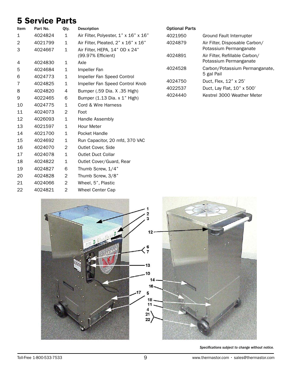 5 service parts | Therma-Stor Products Group TS-261B User Manual | Page 9 / 11
