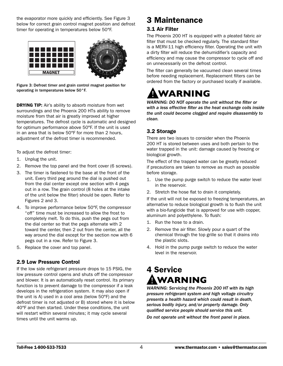 3 maintenance, 4 service | Therma-Stor Products Group Phoenix 200 HT User Manual | Page 4 / 9