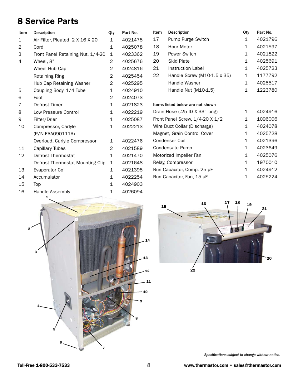 8 service parts | Therma-Stor Products Group Phoenix 200 HT User Manual | Page 8 / 9