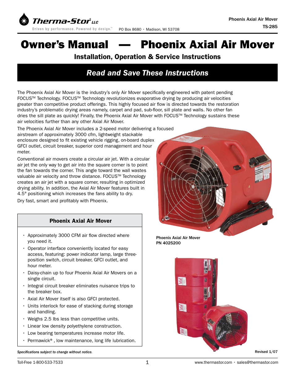 Therma-Stor Products Group TS-285 User Manual | 9 pages