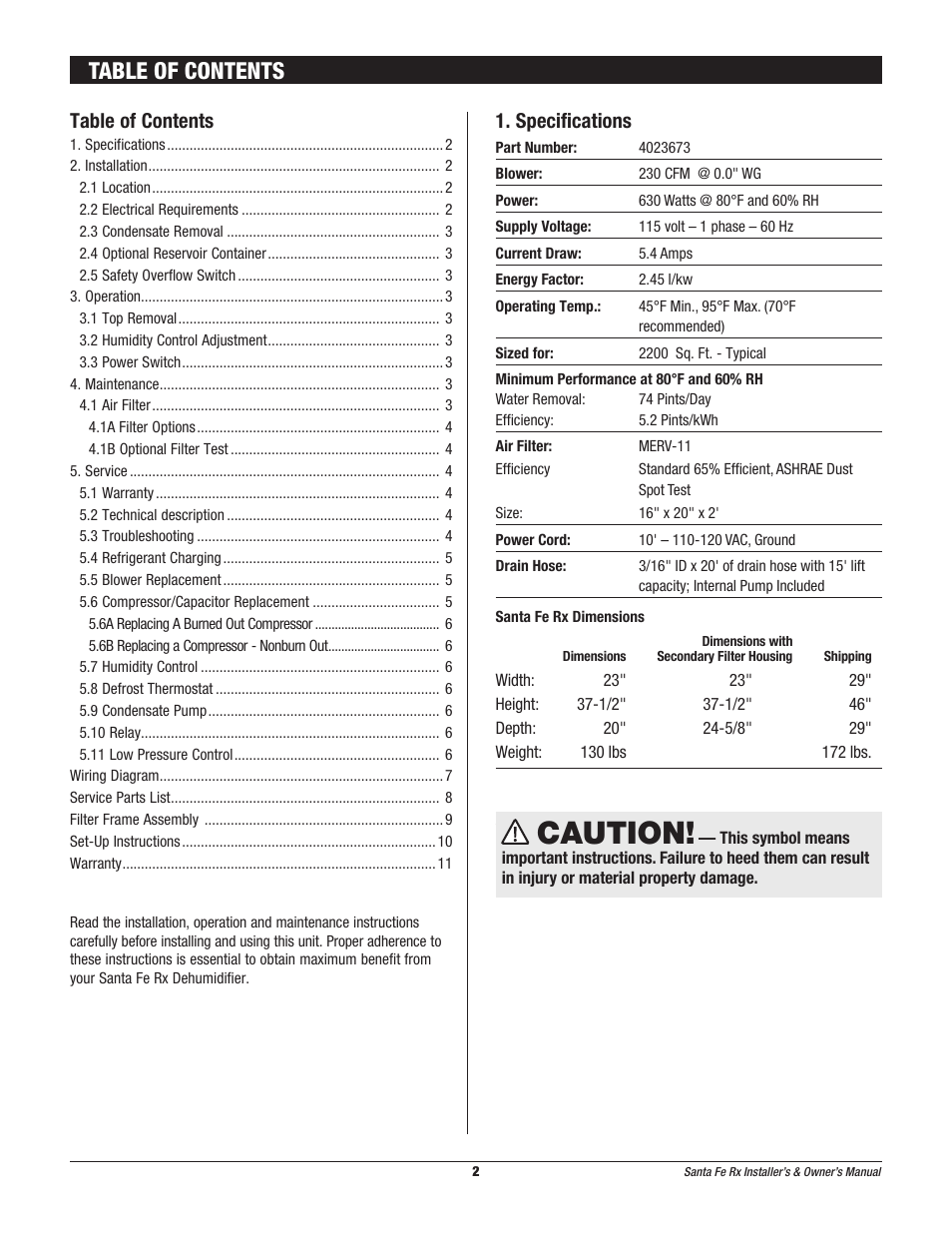Therma-Stor Products Group Santa-Fe Rx Free-Standing Dehumidification User Manual | Page 2 / 12