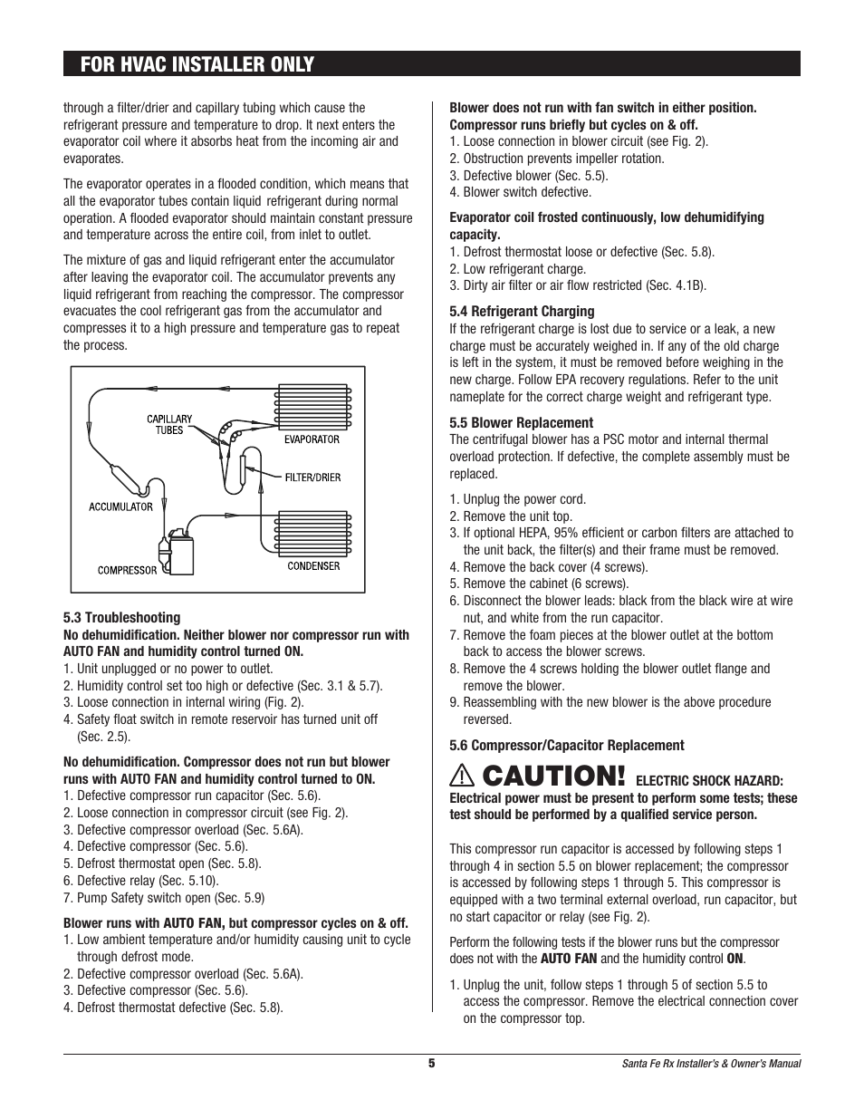 Caution, For hvac installer only | Therma-Stor Products Group Santa-Fe Rx Free-Standing Dehumidification User Manual | Page 5 / 12