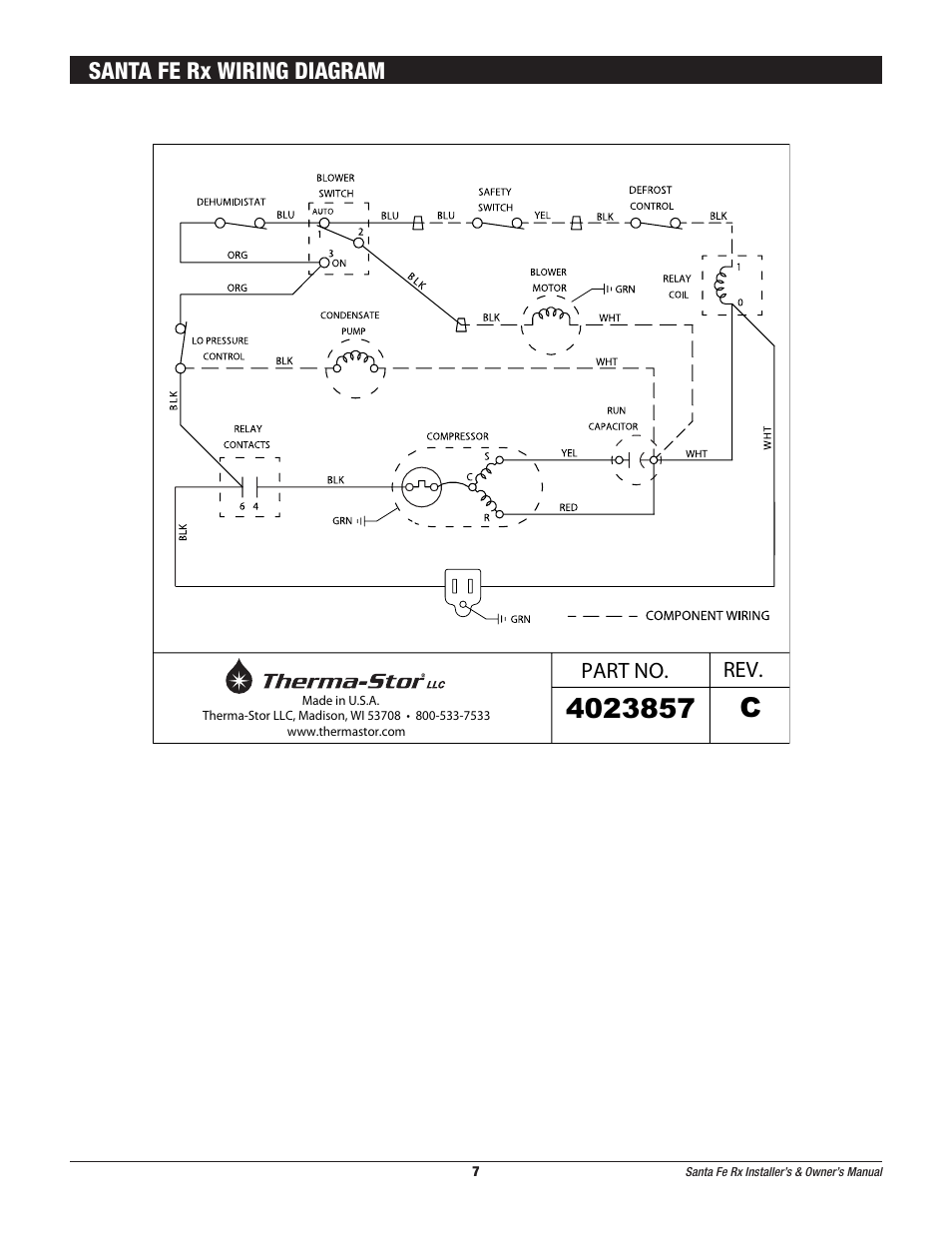 Santa fe rx wiring diagram | Therma-Stor Products Group Santa-Fe Rx Free-Standing Dehumidification User Manual | Page 7 / 12