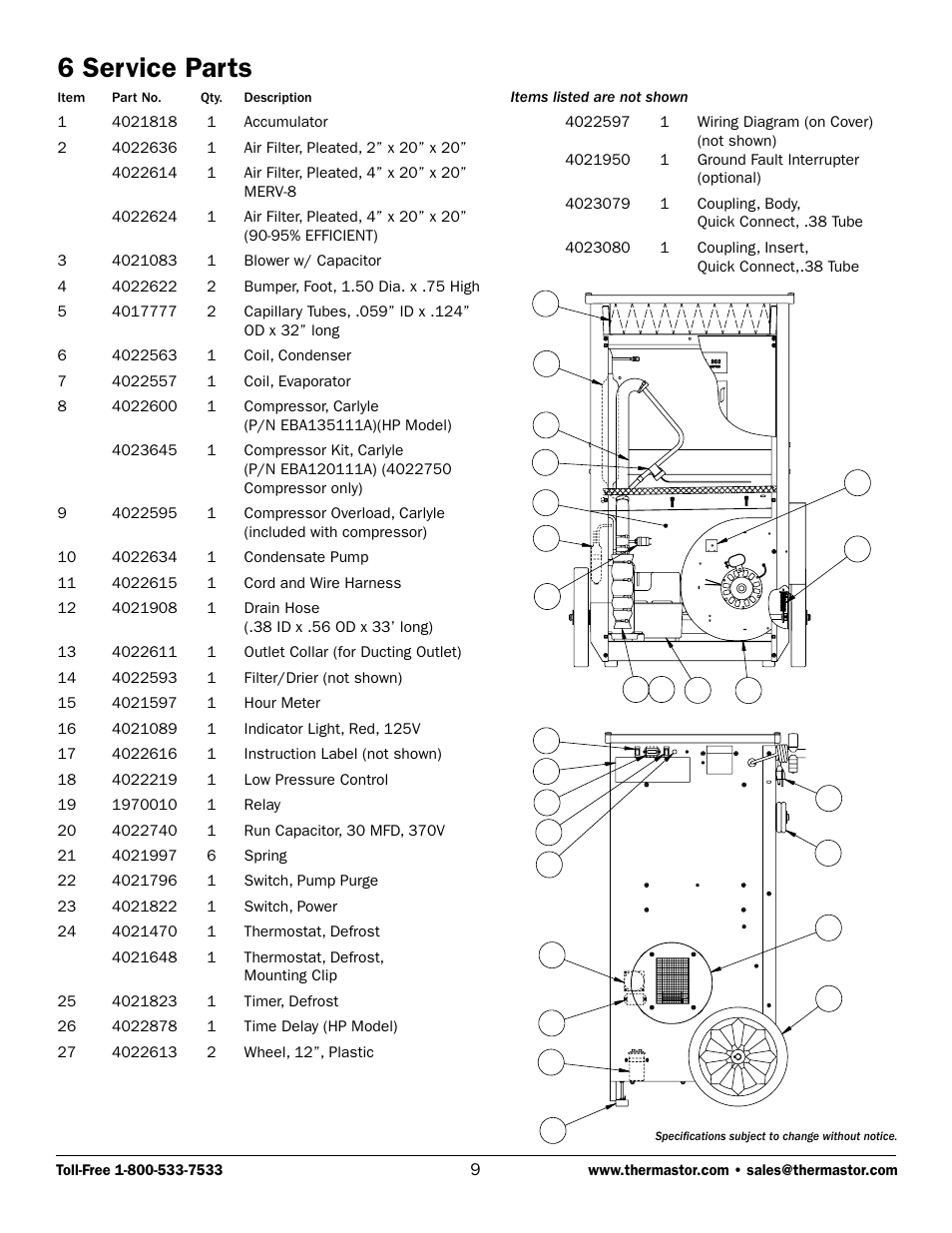 6 service parts | Therma-Stor Products Group 300 User Manual | Page 9 / 11