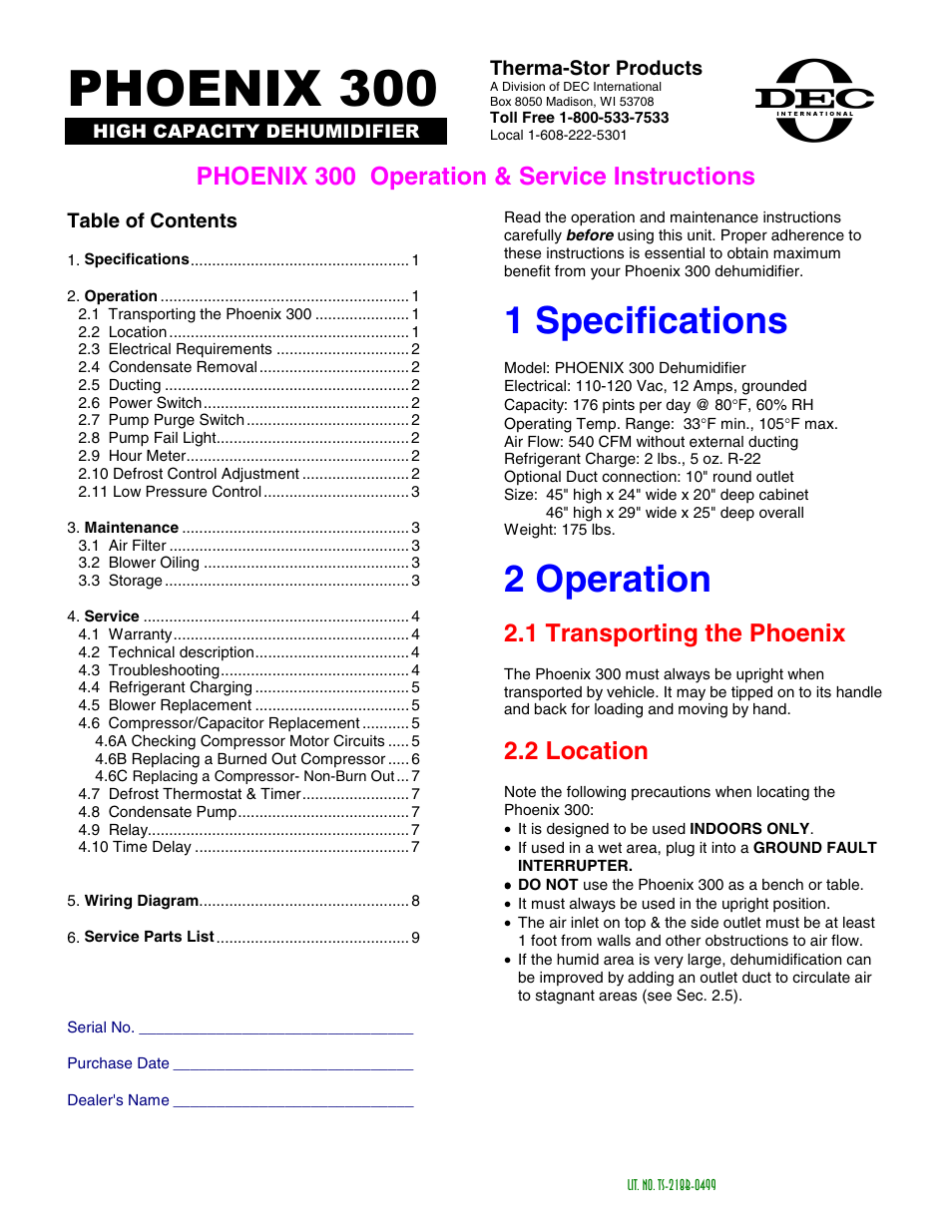 Therma-Stor Products Group PHOENIX 300 User Manual | 10 pages