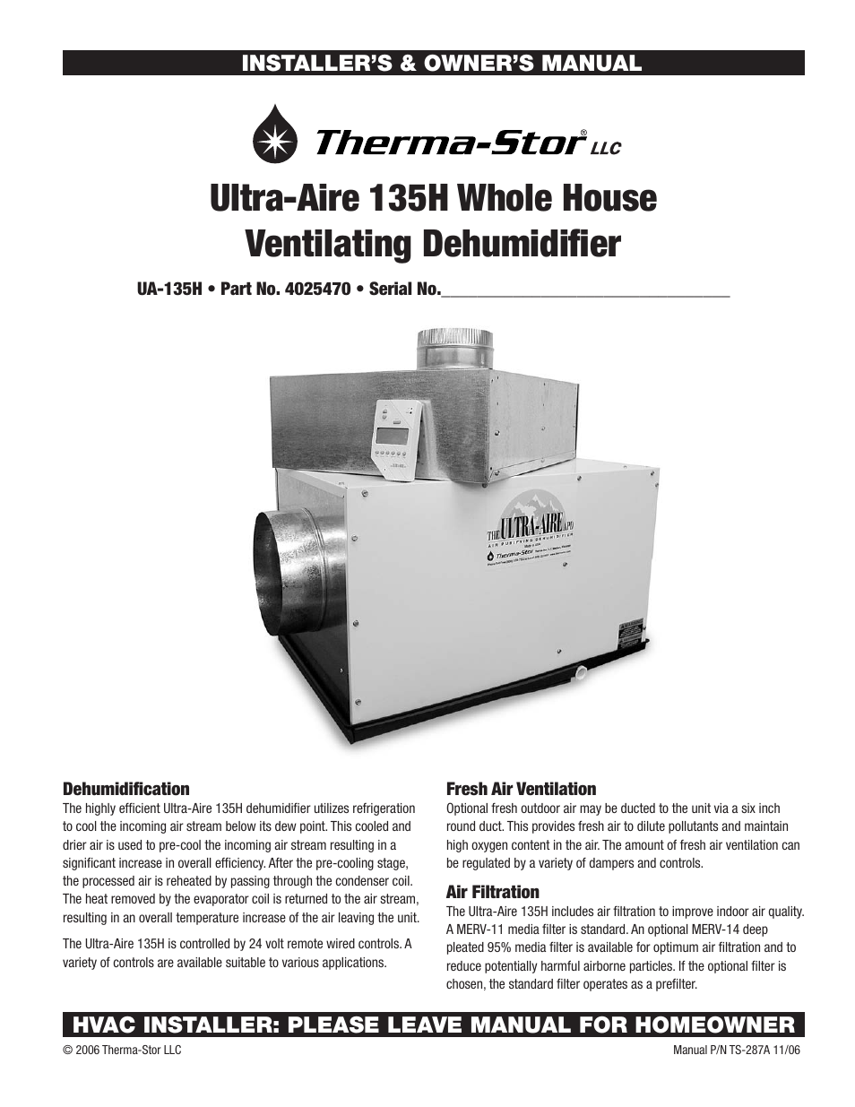 Therma-Stor Products Group UA-135H User Manual | 21 pages