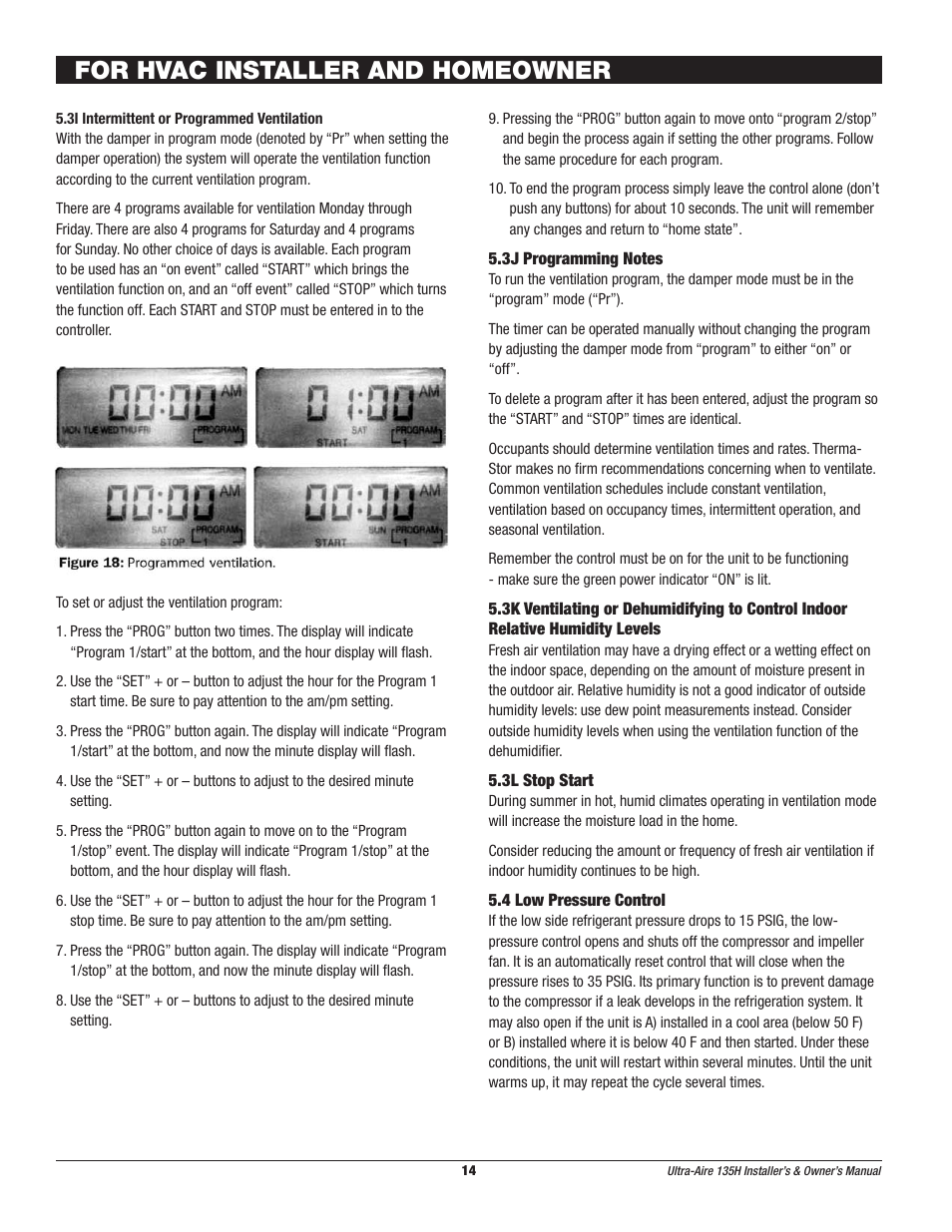 For hvac installer and homeowner | Therma-Stor Products Group UA-135H User Manual | Page 14 / 21