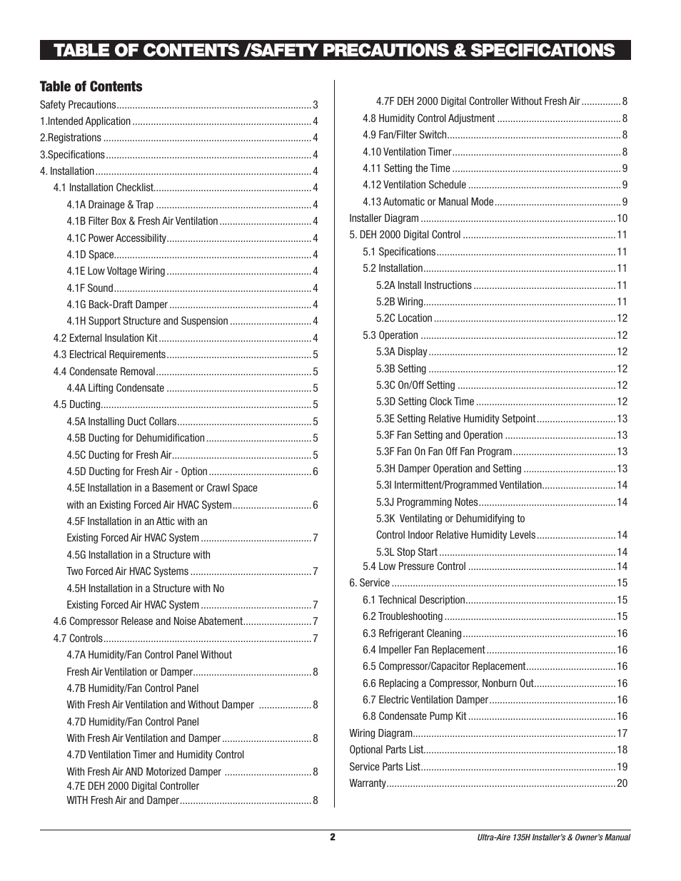 Therma-Stor Products Group UA-135H User Manual | Page 2 / 21