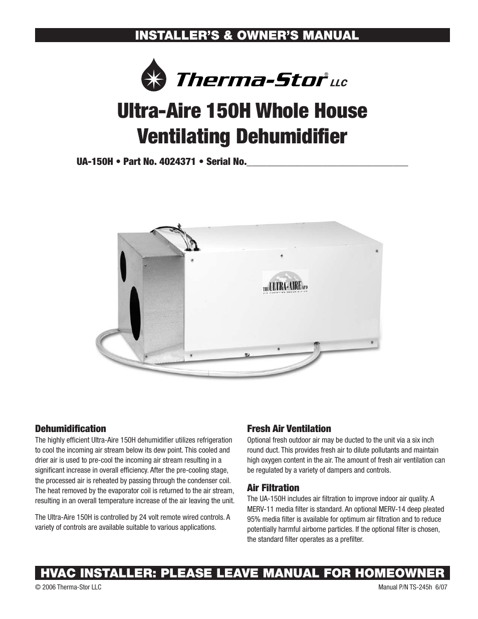 Therma-Stor Products Group UA-150H User Manual | 28 pages